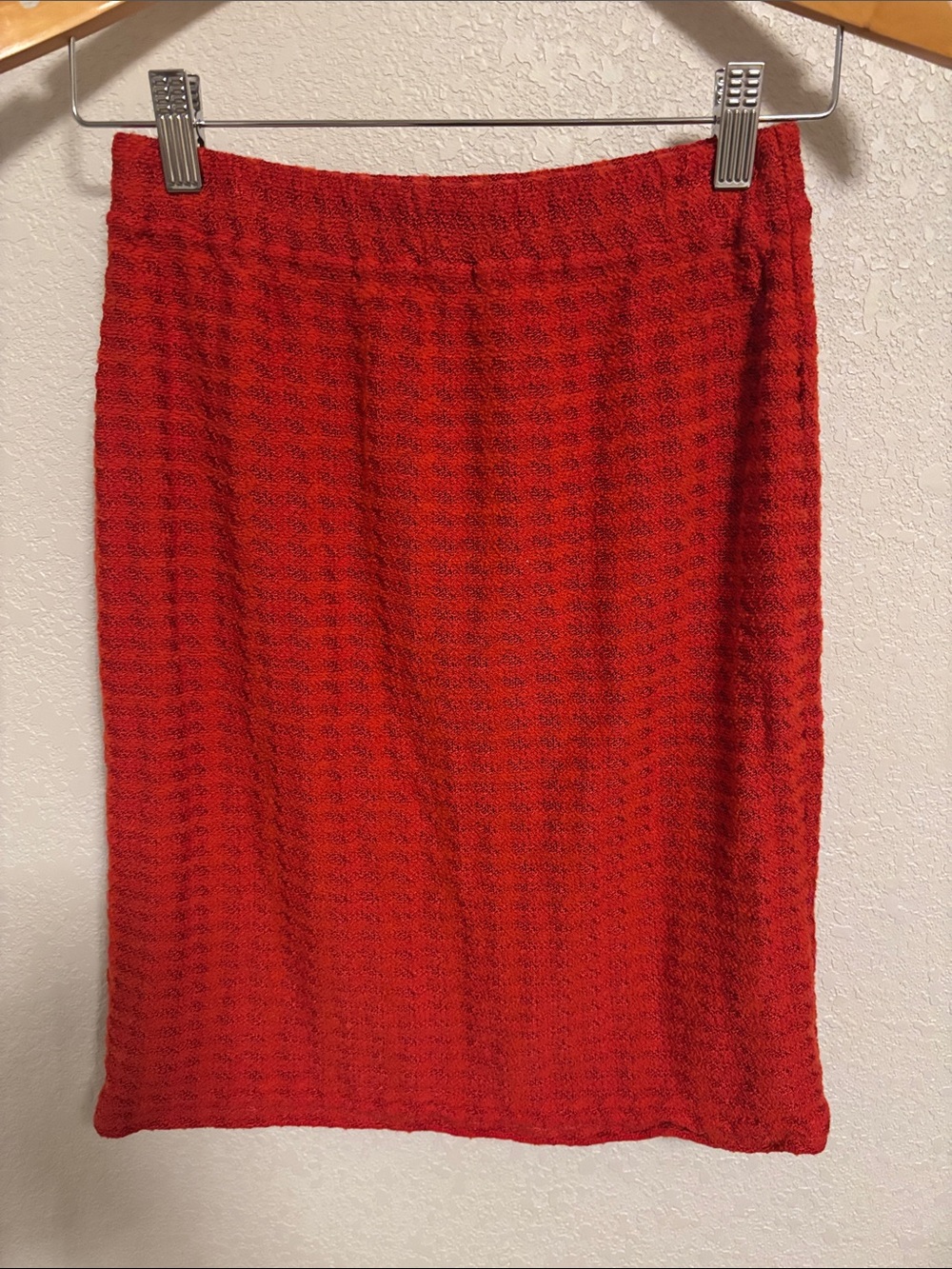 ST. JOHN Herringbone High Waisted Red Pencil Knit Skirt Size 4